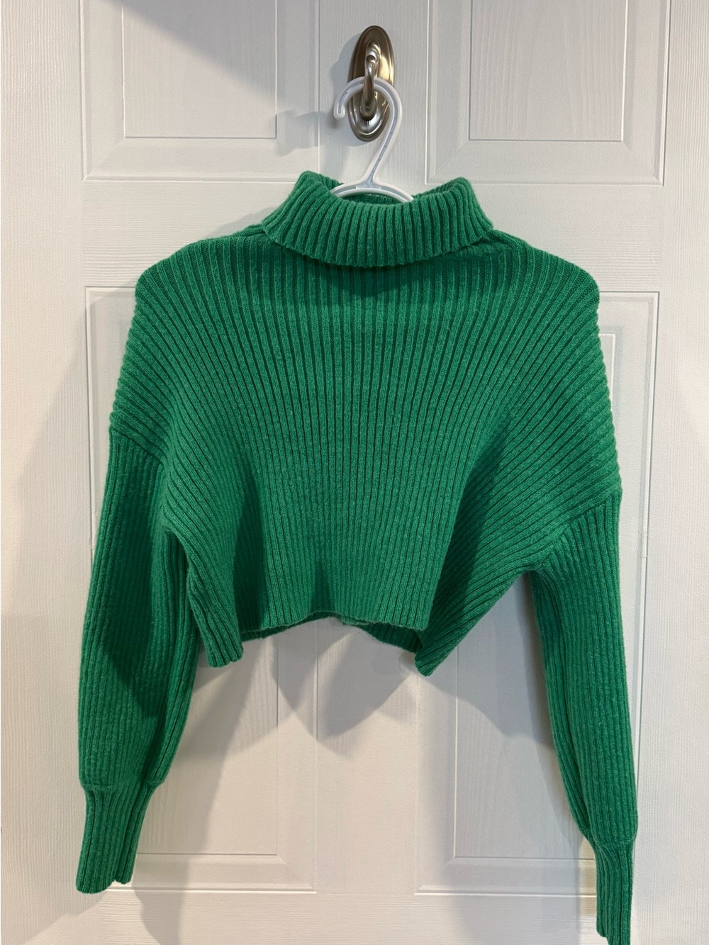 Green Ribbed Cropped Turtleneck Sweater - Women